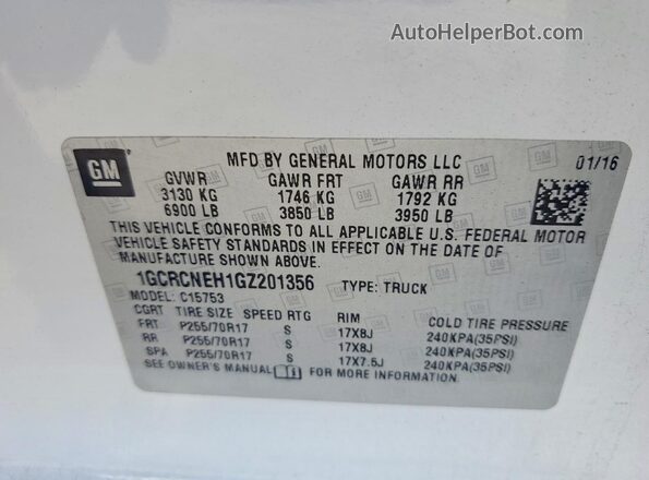 1GCRCNEH1GZ201356 2016 CHEVROLET 1500 White Engine compartment view