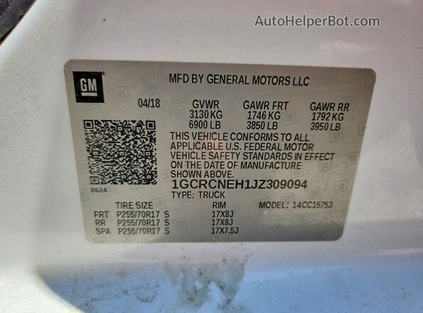 1GCRCNEH1JZ309094 2018 CHEVROLET SILVERADO White 
