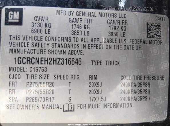 1GCRCNEH2HZ316646 2017 CHEVROLET SILVERADO Black Շարժիչի բաժամունքի տեսք