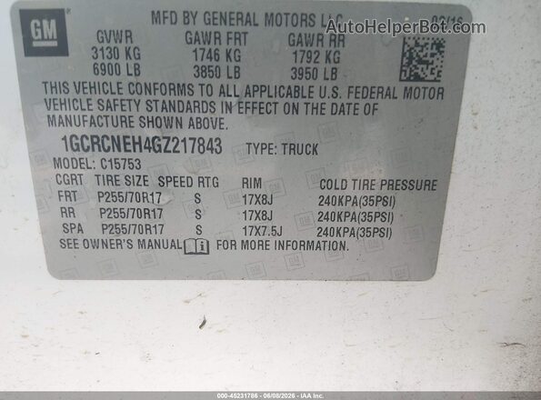 1GCRCNEH4GZ217843 2016 CHEVROLET SILVERADO White Widok komory silnika