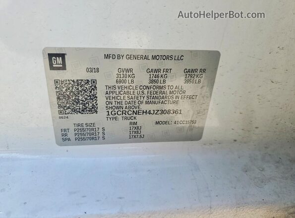 1GCRCNEH4JZ308361 2018 CHEVROLET SILVERADO White Vista del compartimento del motor