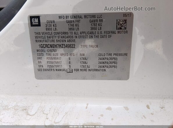 1GCRCNEH7HZ349822 2017 CHEVROLET SILVERADO Белый Вид подкапотного пространства
