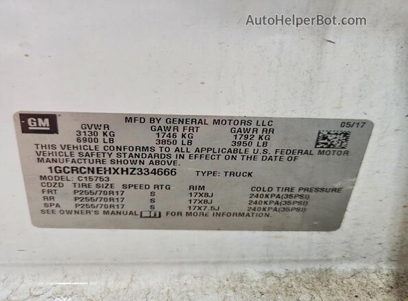 1GCRCNEHXHZ334666 2017 CHEVROLET SILVERADO White Շարժիչի բաժամունքի տեսք