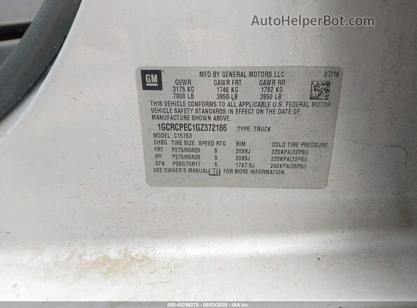 1GCRCPEC1GZ372186 2016 CHEVROLET SILVERADO Silver Widok komory silnika