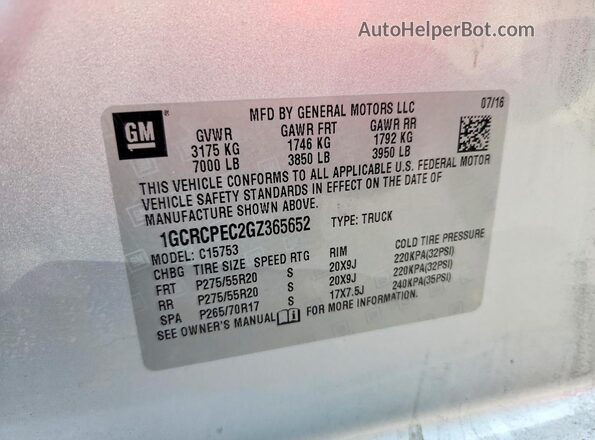 1GCRCPEC2GZ365652 2016 CHEVROLET SILVERADO Silver Вид підкапотного простору
