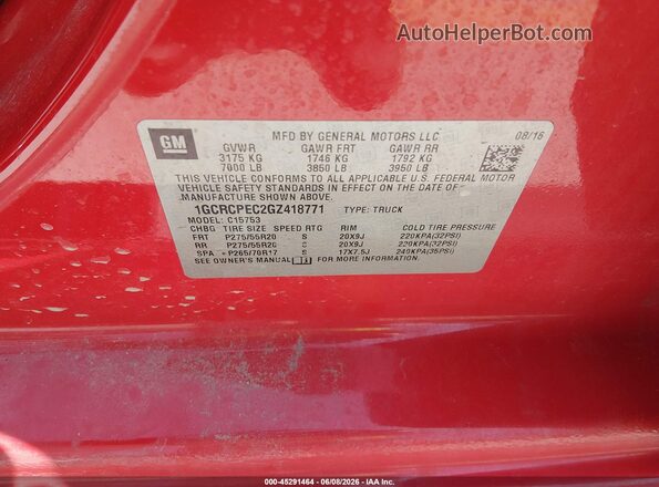 1GCRCPEC2GZ418771 2016 CHEVROLET SILVERADO Red Շարժիչի բաժամունքի տեսք