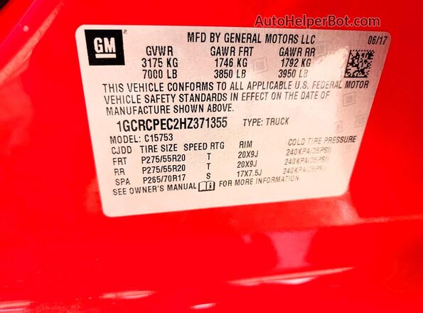 1GCRCPEC2HZ371355 2017 CHEVROLET SILVERADO Red 