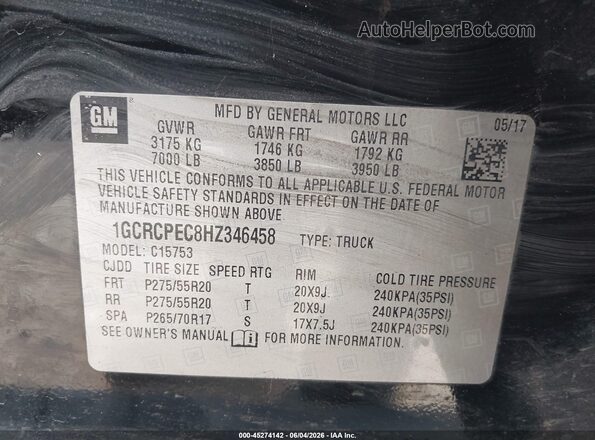 1GCRCPEC8HZ346458 2017 CHEVROLET SILVERADO Black Vista del compartimento del motor
