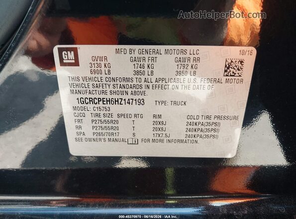 1GCRCPEH6HZ147193 2017 CHEVROLET SILVERADO Black Շարժիչի բաժամունքի տեսք