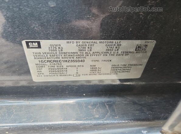 1GCRCREC1HZ359340 2017 CHEVROLET SILVERADO Gray 