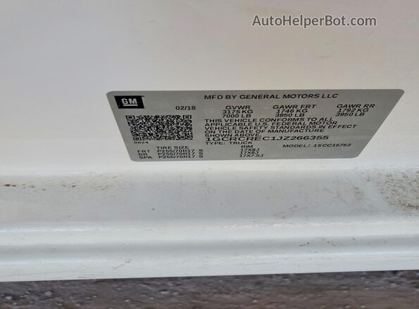 1GCRCREC1JZ266355 2018 CHEVROLET SILVERADO White Vista de la etiqueta del VIN