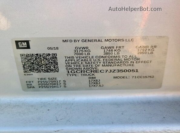 1GCRCREC7JZ350051 2018 CHEVROLET 1500 Silver 