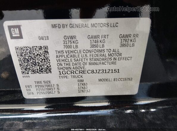 1GCRCREC8JZ312151 2018 CHEVROLET SILVERADO Черный 