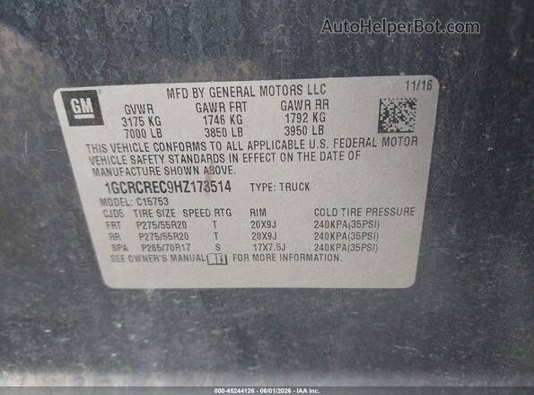 1GCRCREC9HZ173514 2017 CHEVROLET SILVERADO Gray Engine compartment view