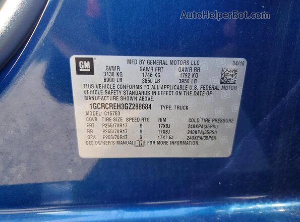 1GCRCREH3GZ288684 2016 CHEVROLET SILVERADO Blue Engine compartment view