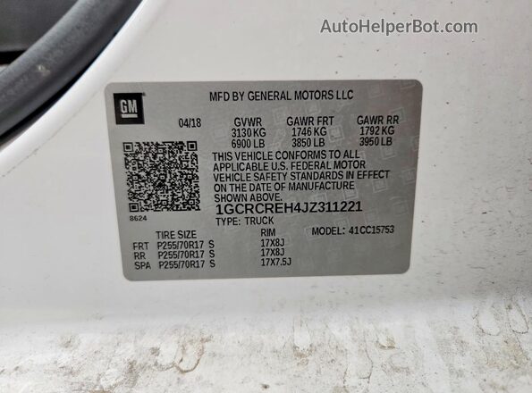1GCRCREH4JZ311221 2018 CHEVROLET SILVERADO White ძრავის განყოფილების ხედი