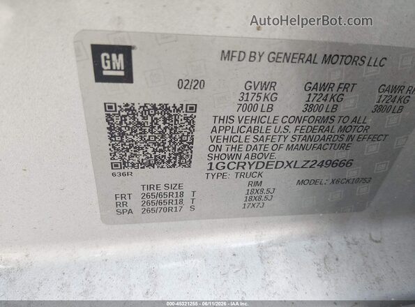 1GCRYDEDXLZ249666 2020 CHEVROLET SILVERADO Silver Вид підкапотного простору