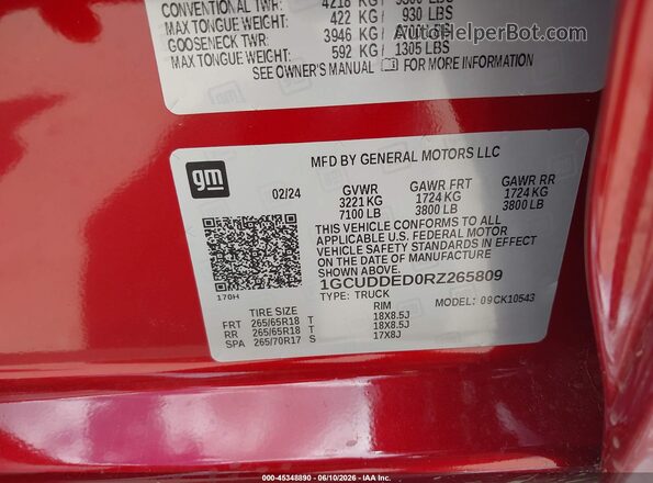 1GCUDDED0RZ265809 2024 CHEVROLET SILVERADO Red Engine compartment view