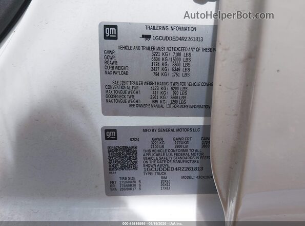 1GCUDDED4RZ261813 2024 CHEVROLET SILVERADO White ძრავის განყოფილების ხედი