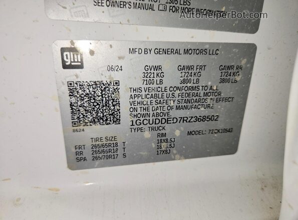 1GCUDDED7RZ368502 2024 CHEVROLET SILVERADO White VIN კოდის სტიკერის ხედი