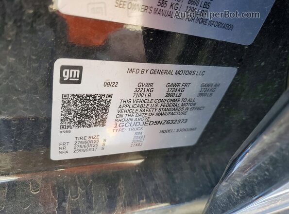 1GCUDJED5NZ632373 2022 CHEVROLET SILVERADO Black Вид підкапотного простору