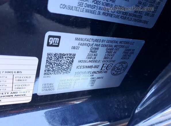 1GCUDJEL6NZ595745 2022 CHEVROLET SILVERADO Black Вид підкапотного простору