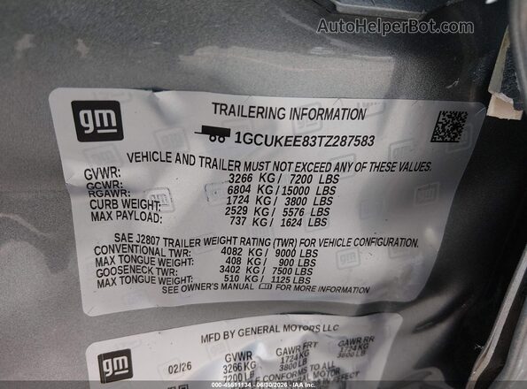1GCUKEE83TZ287583 2026 CHEVROLET SILVERADO Gray Widok komory silnika