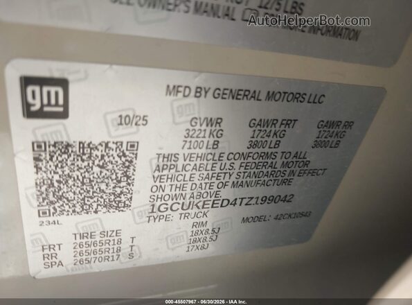 1GCUKEED4TZ199042 2026 CHEVROLET SILVERADO Beige Շարժիչի բաժամունքի տեսք