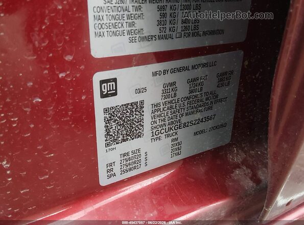 1GCUKGE82SZ243567 2025 CHEVROLET SILVERADO Maroon Vista del compartimento del motor