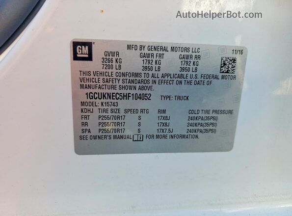 1GCUKNEC5HF104052 2017 CHEVROLET SILVERADO White 