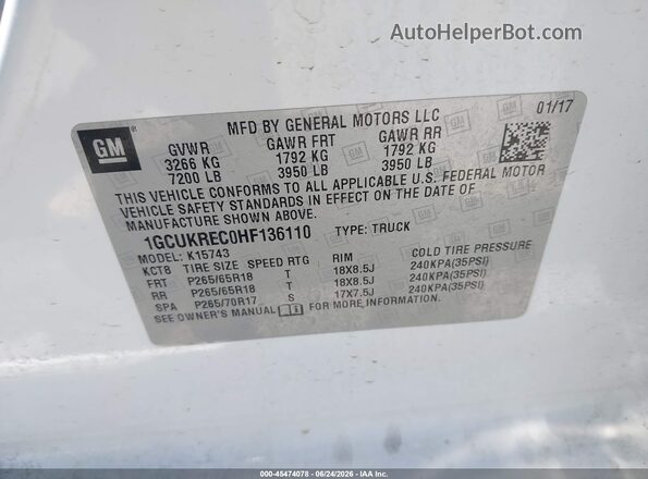 1GCUKREC0HF136110 2017 CHEVROLET SILVERADO White Вид підкапотного простору