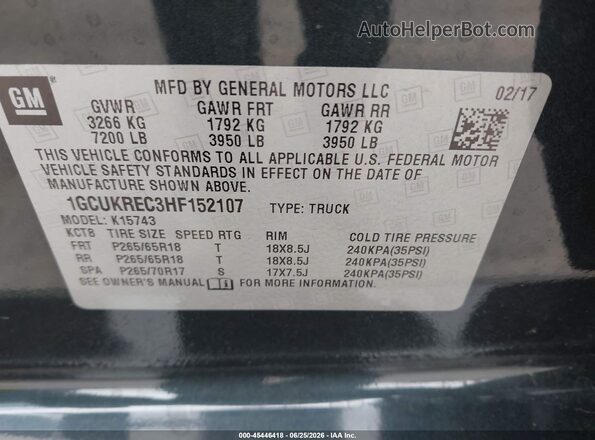1GCUKREC3HF152107 2017 CHEVROLET SILVERADO Gray Widok komory silnika