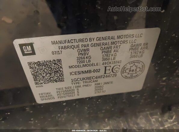 1GCUKREC4HF244729 2017 CHEVROLET SILVERADO Black Vista del compartimento del motor