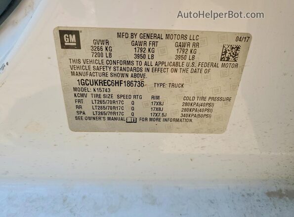 1GCUKREC6HF186736 2017 CHEVROLET SILVERADO White 