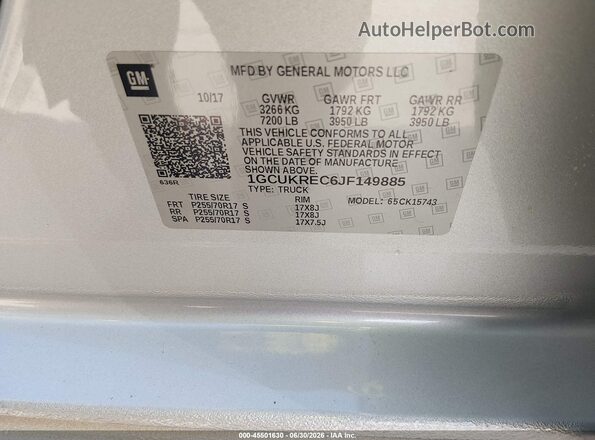 1GCUKREC6JF149885 2018 CHEVROLET SILVERADO Серебряный Вид подкапотного пространства