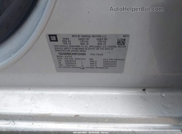 1GCUKRECXHF224565 2017 CHEVROLET SILVERADO Серебряный Вид подкапотного пространства