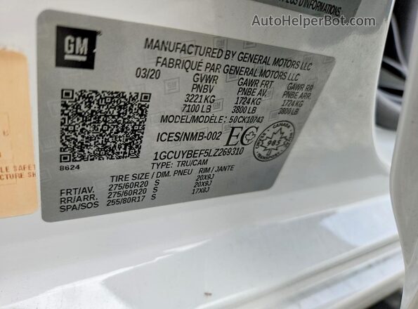 1GCUYBEF5LZ269310 2020 CHEVROLET SILVERADO White Вид підкапотного простору
