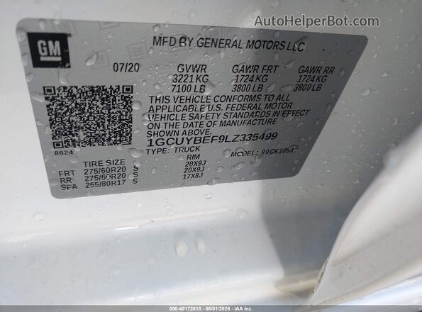 1GCUYBEF9LZ335499 2020 CHEVROLET SILVERADO White Widok komory silnika