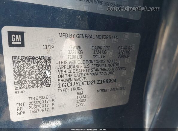 1GCUYDED2LZ168994 2020 CHEVROLET SILVERADO Dark Blue Շարժիչի բաժամունքի տեսք