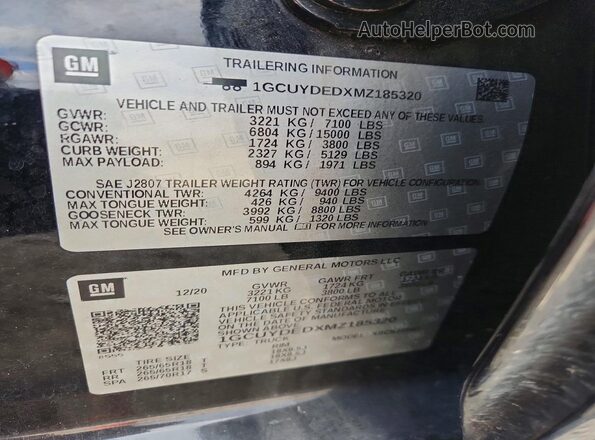 1GCUYDEDXMZ185320 2021 CHEVROLET SILVERADO Черный 