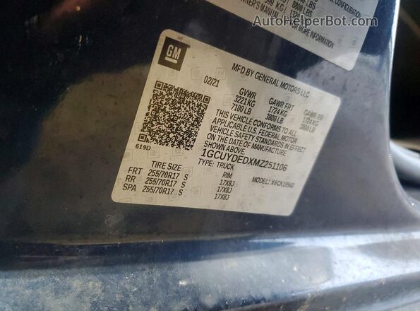 1GCUYDEDXMZ251106 2021 CHEVROLET SILVERADO Blue ძრავის განყოფილების ხედი