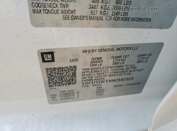 1GCUYDETXMZ183333 2021 CHEVROLET SILVERADO White Vista del compartimento del motor