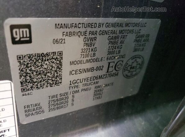 1GCUYEED6MZ370454 2021 CHEVROLET SILVERADO Gray Vista del compartimento del motor