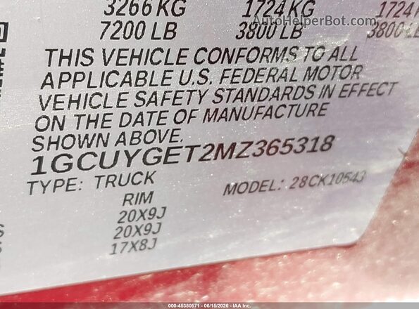 1GCUYGET2MZ365318 2021 CHEVROLET SILVERADO Burgundy ძრავის განყოფილების ხედი