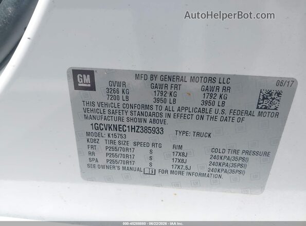 1GCVKNEC1HZ385933 2017 CHEVROLET SILVERADO White Вид підкапотного простору