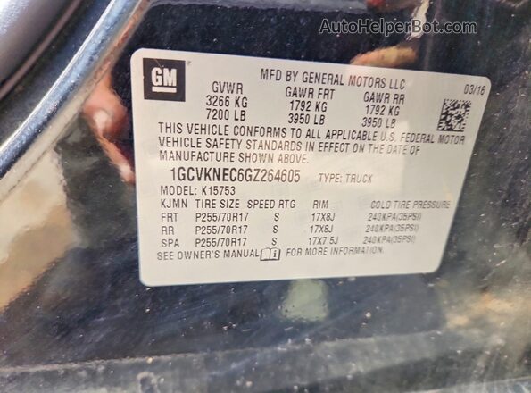 1GCVKNEC6GZ264605 2016 CHEVROLET SILVERADO Black 