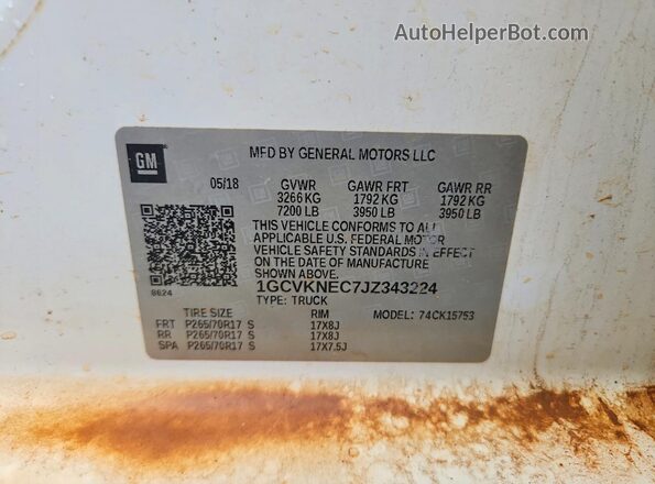1GCVKNEC7JZ343224 2018 CHEVROLET SILVERADO Белый Вид подкапотного пространства