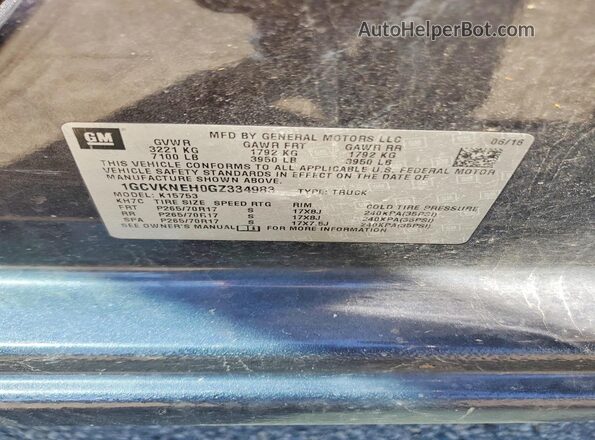 1GCVKNEH0GZ334983 2016 CHEVROLET SILVERADO Charcoal ძრავის განყოფილების ხედი