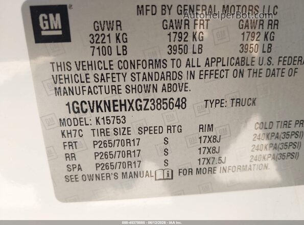 1GCVKNEHXGZ385648 2016 CHEVROLET SILVERADO White Widok komory silnika