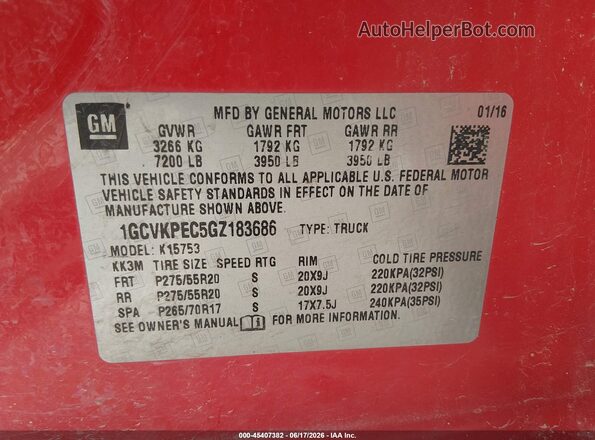 1GCVKPEC5GZ183686 2016 CHEVROLET SILVERADO Red ძრავის განყოფილების ხედი